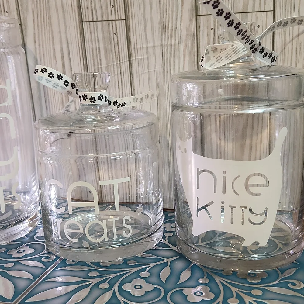 Glass kitty treat jars